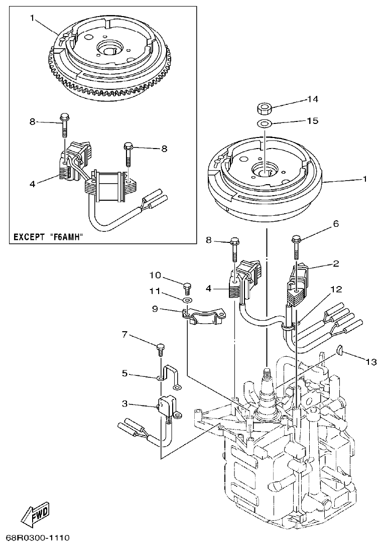 Yamaha F6A, F6B, F8C GENERATOR parts diagram